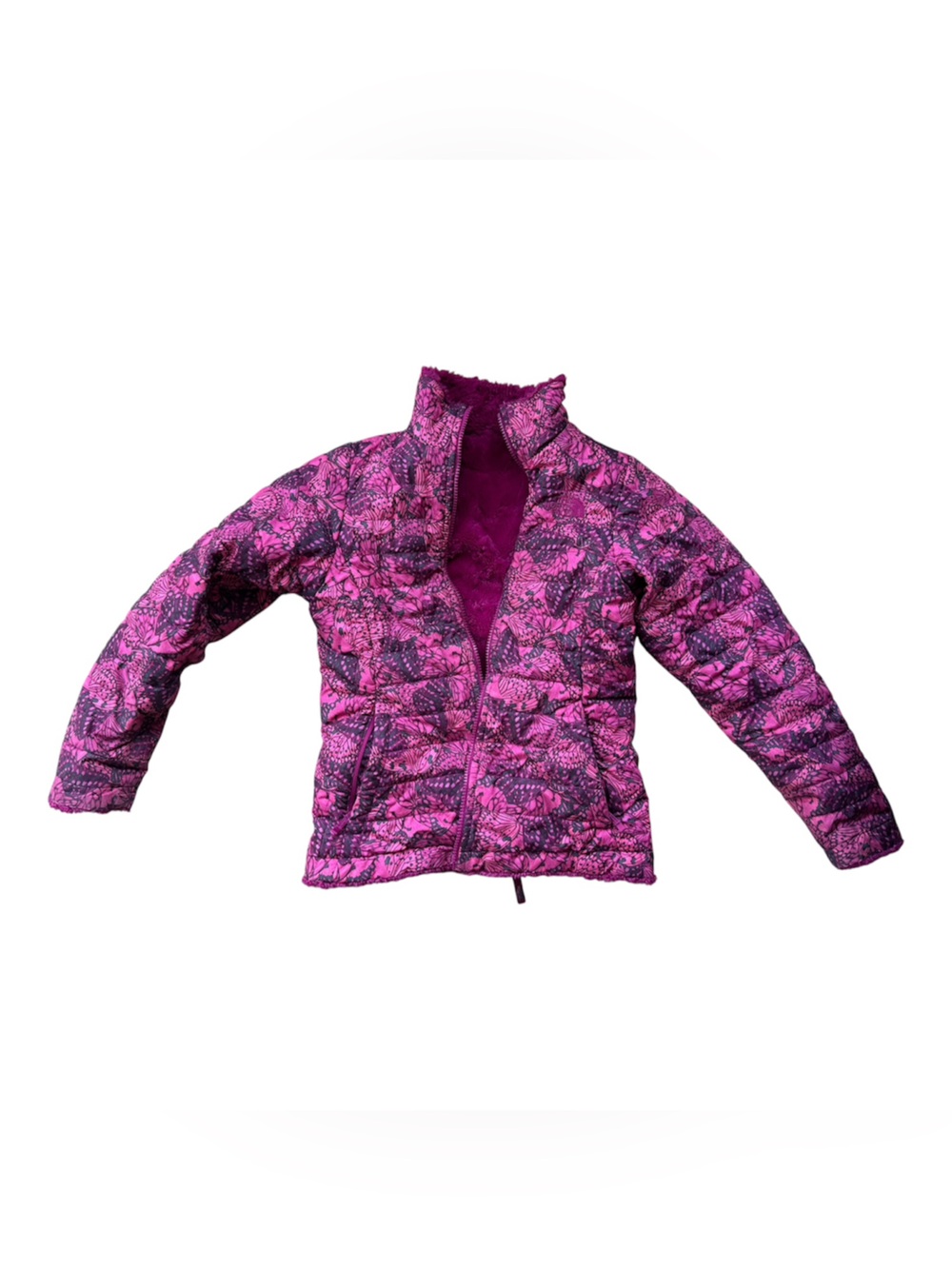 The North Face Girls Quilted Pink & Purple Floral winter coat size 10 / 12 - Picture 1 of 4